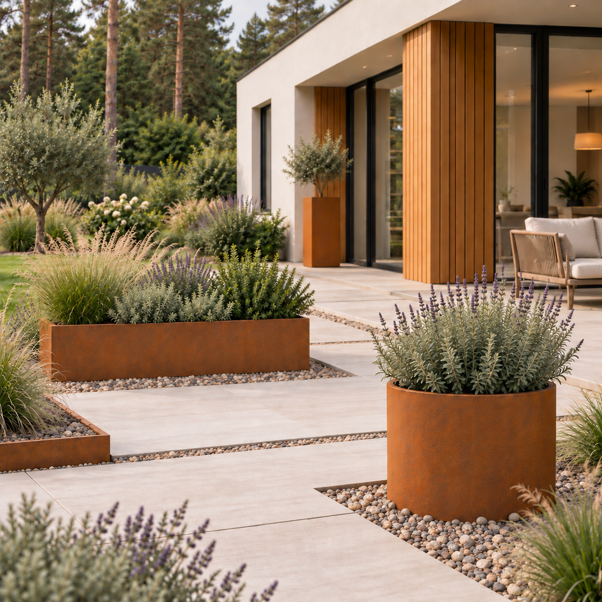 Corten Steel Cylinder Planter Ø20" — 14 Gauge Weathering Steel