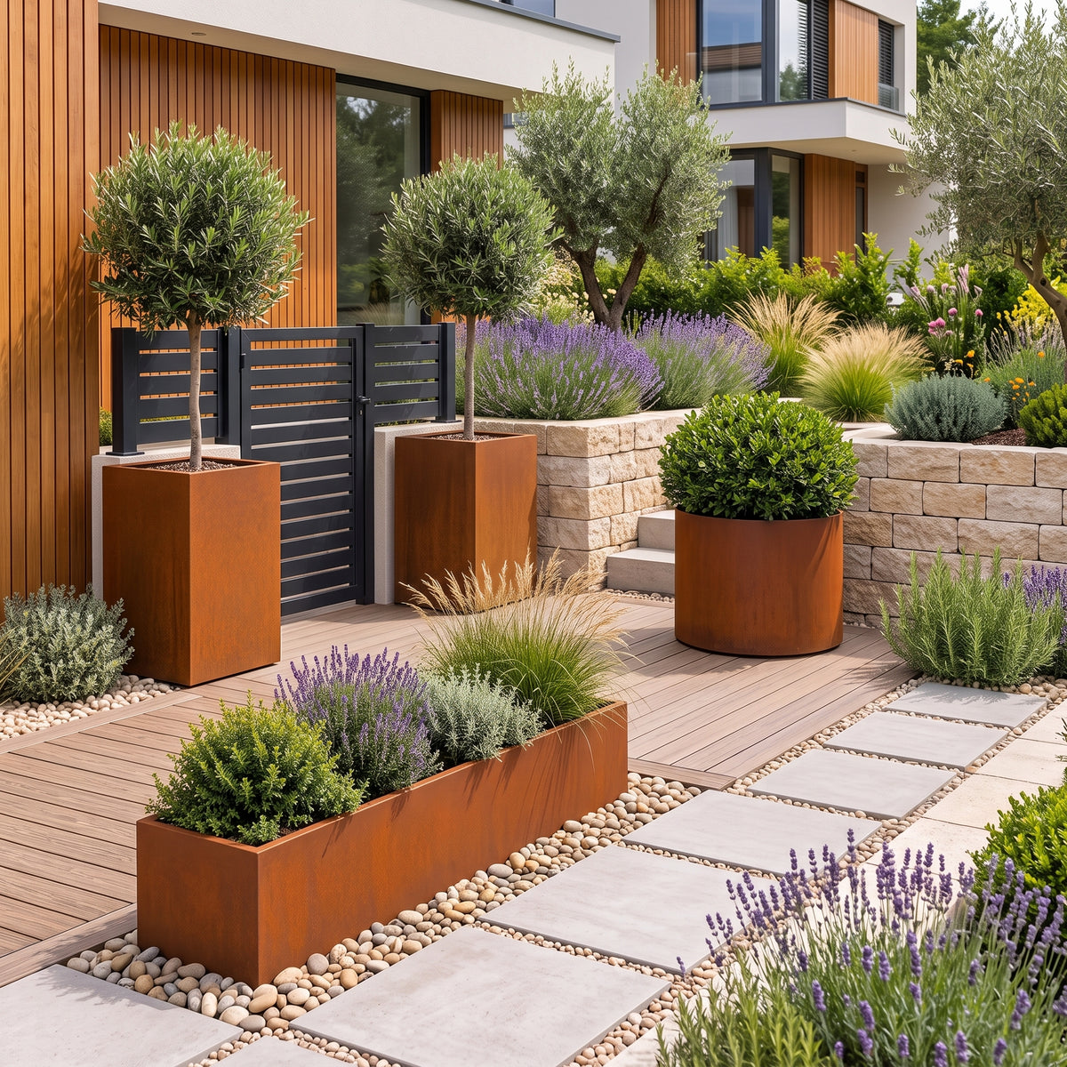 Larvale corten trough planter