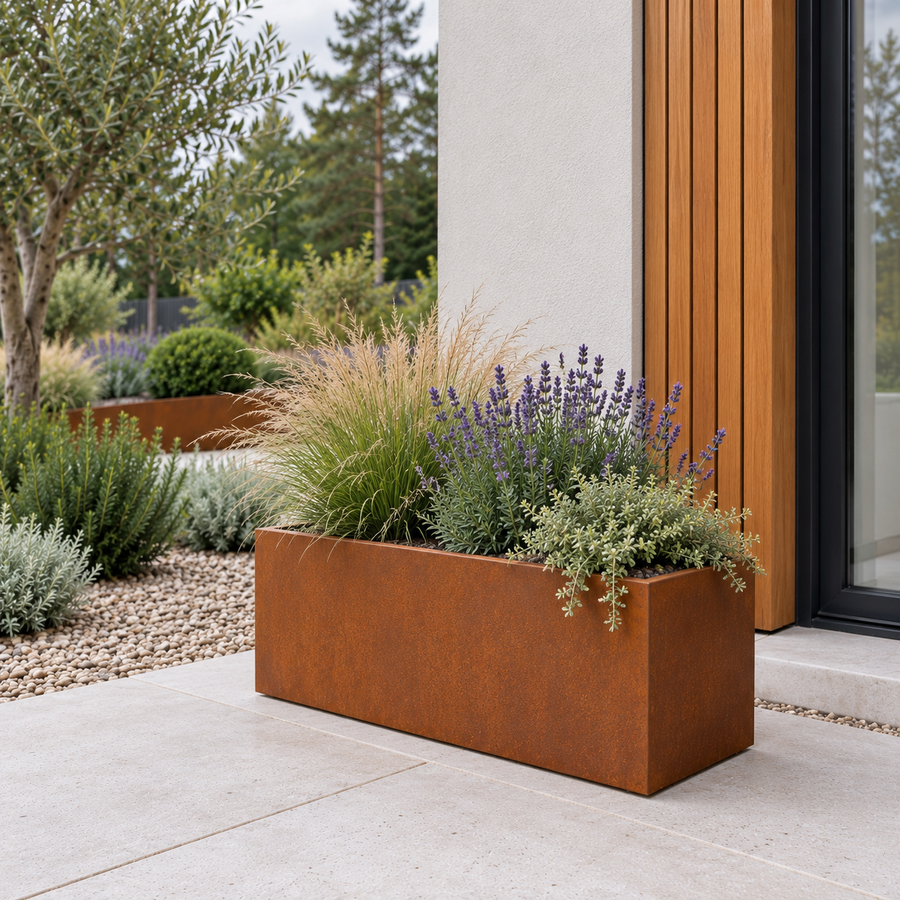Corten Steel Trough Planter 24" — 14 Gauge Weathering Steel