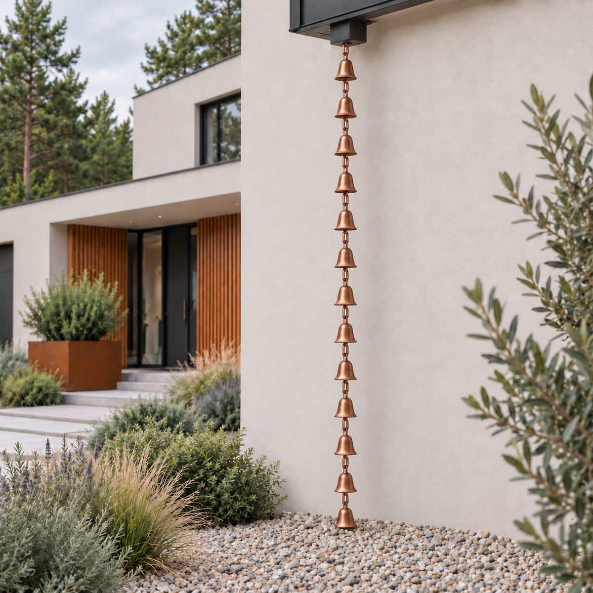 Copper Bell Rain Chain — Pure Copper, Gutter Adapter Included