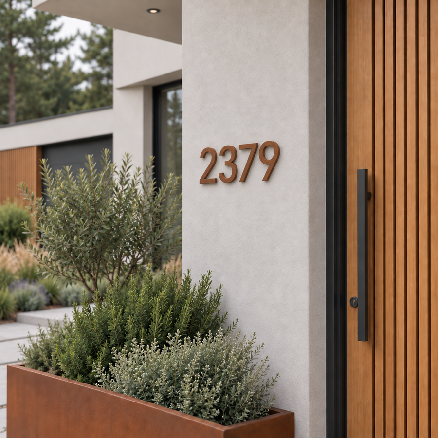 Modern Floating House Numbers — Corten Steel, 6" & 8"