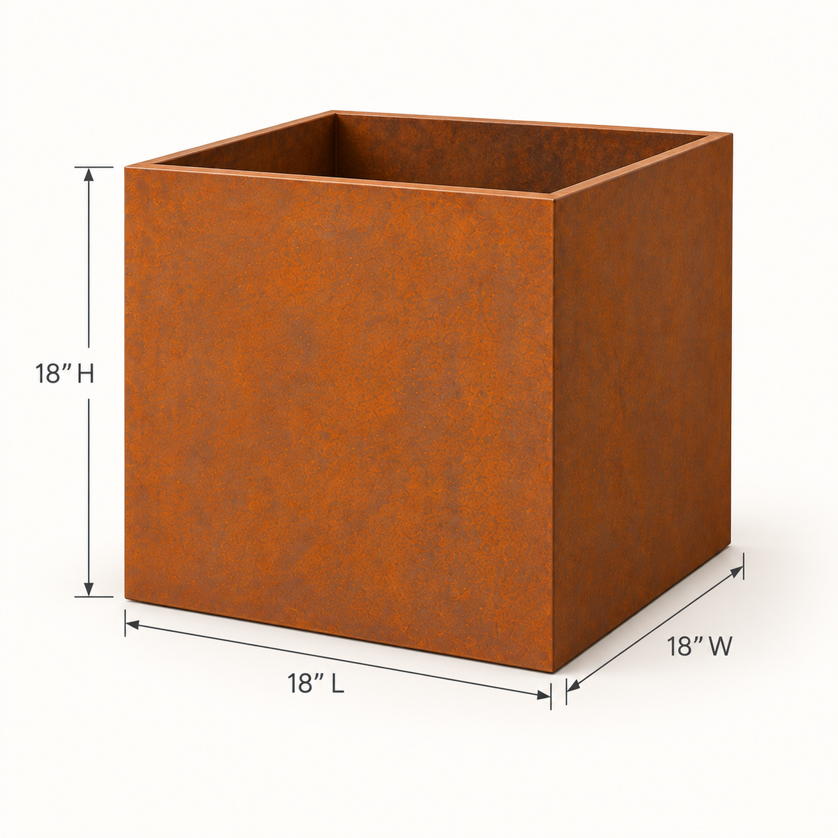 Corten Steel Cube Planter 18" — 14 Gauge Weathering Steel