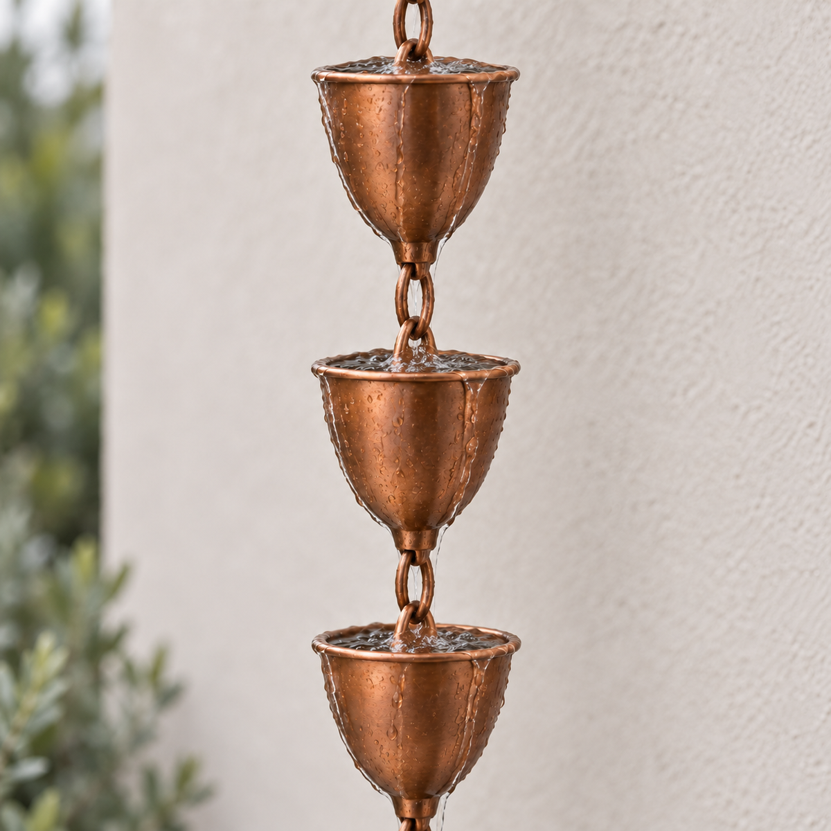 Copper Cup Rain Chain — Pure Copper, Gutter Adapter Included