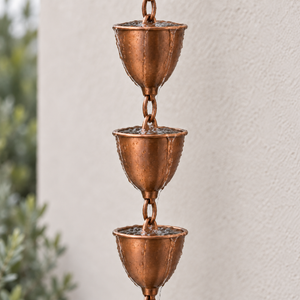 Copper Cup Rain Chain — Pure Copper, Gutter Adapter Included