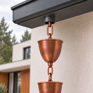 Copper Cup Rain Chain — Pure Copper, Gutter Adapter Included