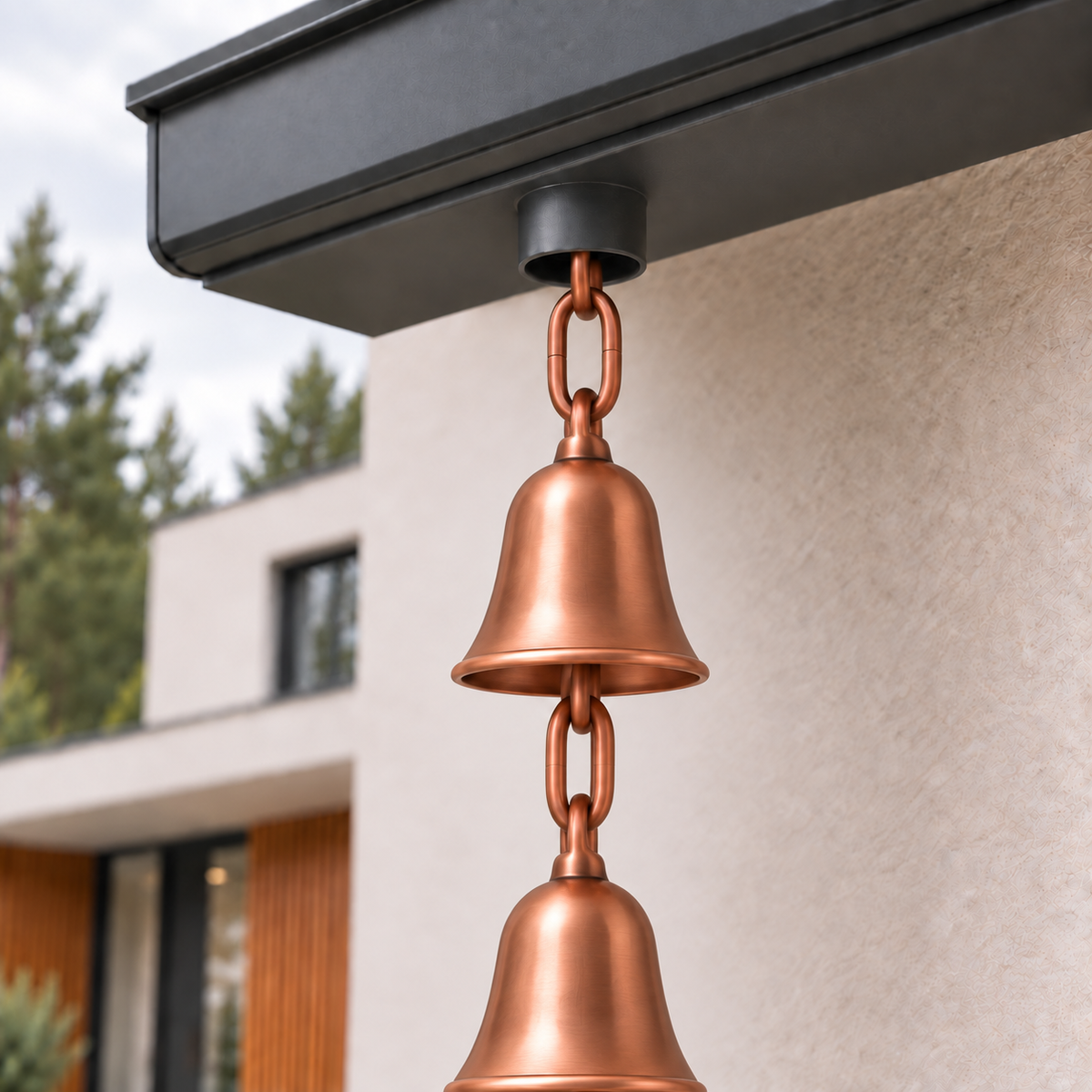Copper Bell Rain Chain — Pure Copper, Gutter Adapter Included