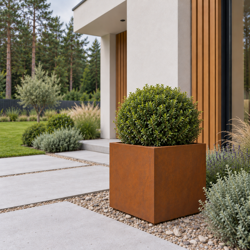 Corten Steel Cube Planter 18" — 14 Gauge Weathering Steel