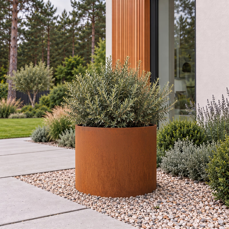 Corten Steel Cylinder Planter Ø20" — 14 Gauge Weathering Steel