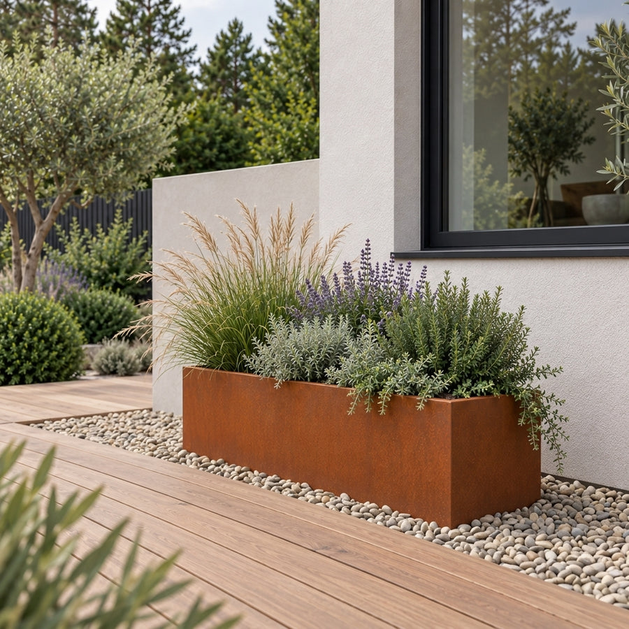 Corten Steel Trough Planter 36" — 14 Gauge Weathering Steel
