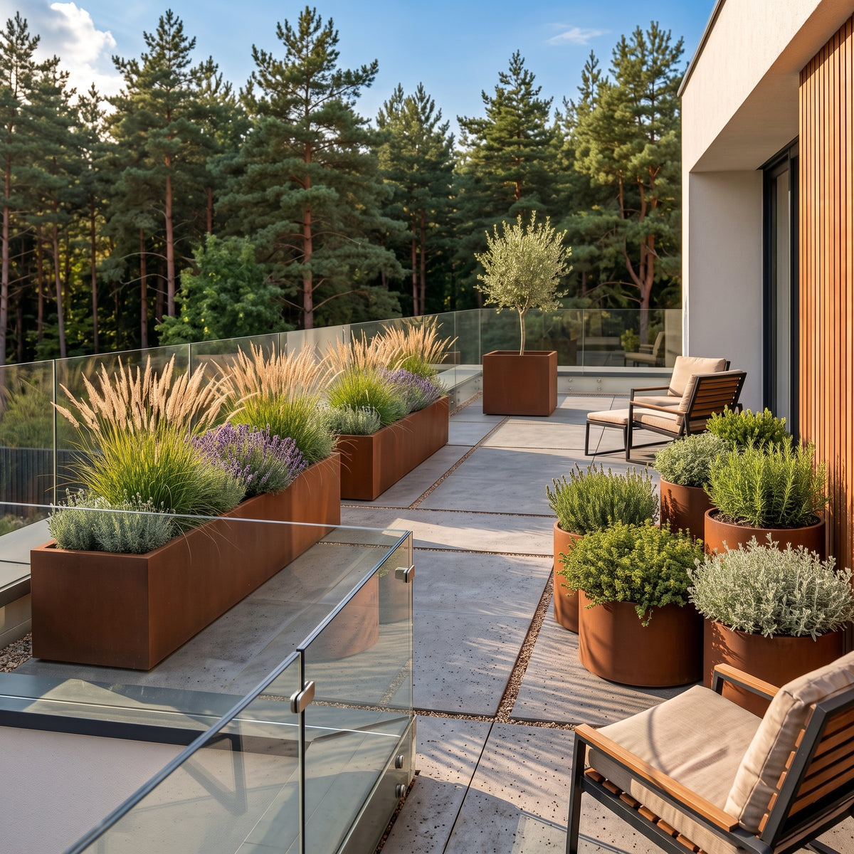 Corten Steel Cylinder Planter Ø20" — 14 Gauge Weathering Steel