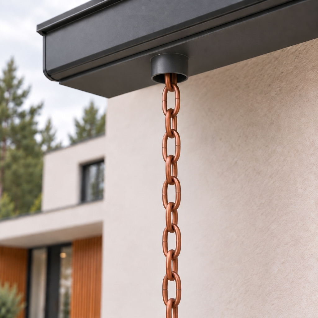 Copper Link Rain Chain — Pure Copper, Gutter Adapter Included